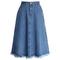 Picture of Hybella Women's Denim Skirt with Frail Hem, Blue, Medium, Carton of 400pcs