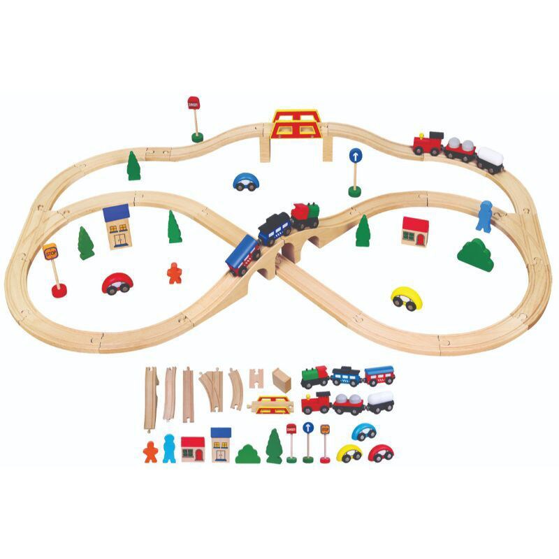 Viga Toys Wooden Train Set - 49 Piece