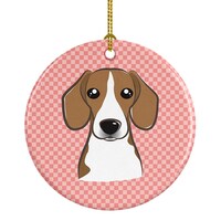 Picture of Checkerboard Pink Beagle Ceramic Ornament