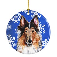 Picture of Collie Winter Snowflakes Ceramic Ornament