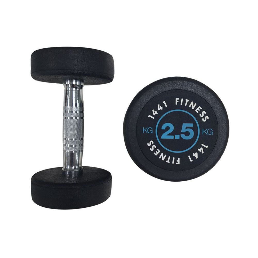 1441 Fitness Premium Rubber Round Dumbbells, Black - Box of 2 Pcs