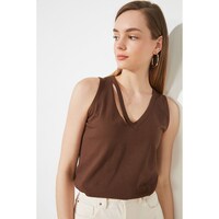 Picture of Brown Collar Detailed Knitted T-Shirt