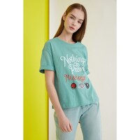 Picture of Mint Printed Loose Knitted T-Shirt
