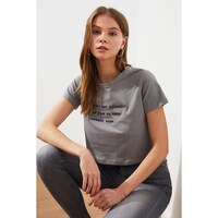 Picture of Embroidered Crop Knitted T-Shirt