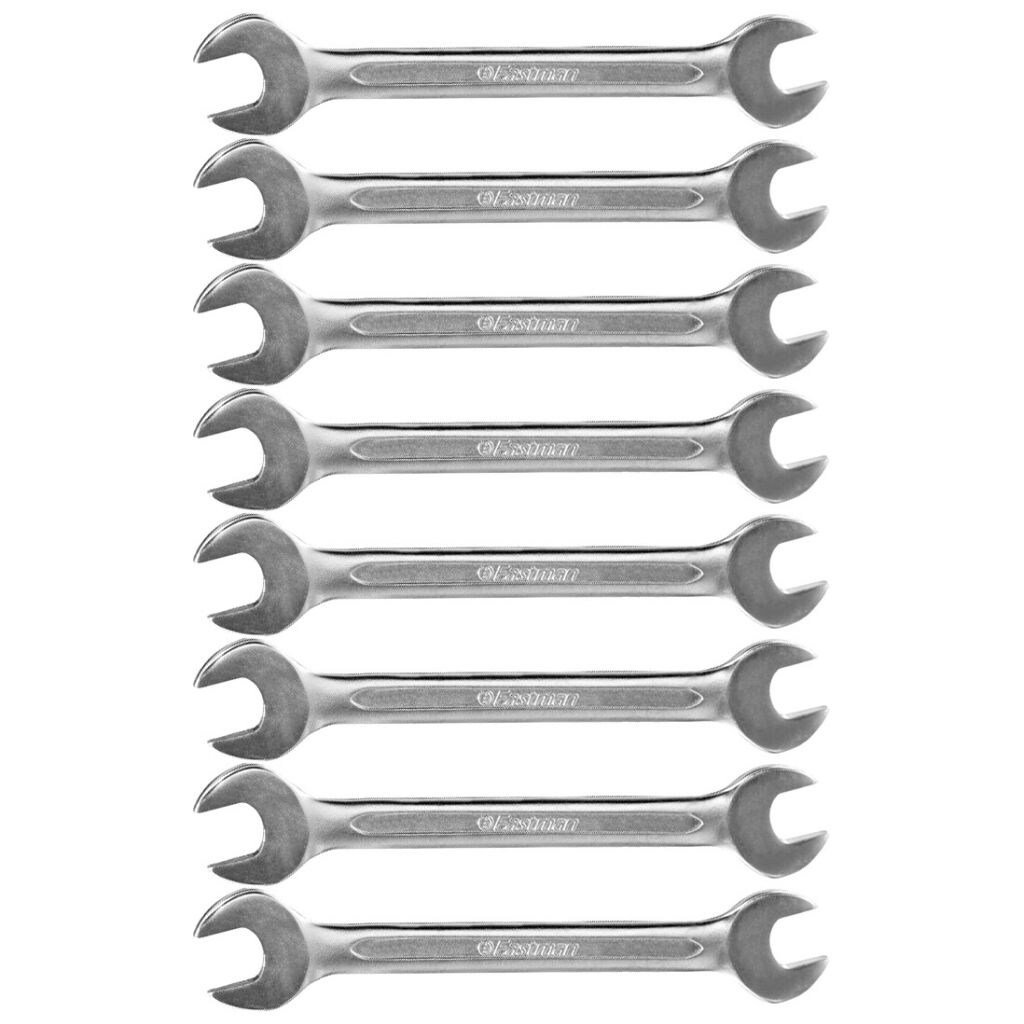Eastman Cold Stamp Double Open End Spanner, Silver, 6x7mm to 20x22mm, 8 Pcs