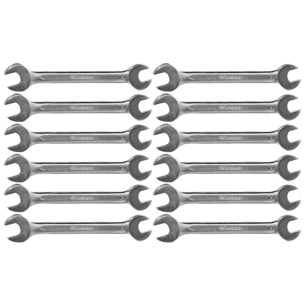 Eastman Matte Finished Cold Stamp Double Open End Spanner, Silver, 12 Pcs