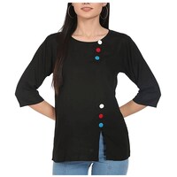 Picture of S.K. Knit Fab Women Solid Round Neck Casual Button Top