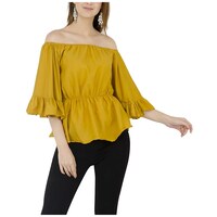 Picture of S.K Knit Fab Women Solid Off Shoulder Bell Sleeves Top