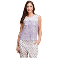 Picture of Mryga Cotton Printed Round Neck Short Top, White & Purple