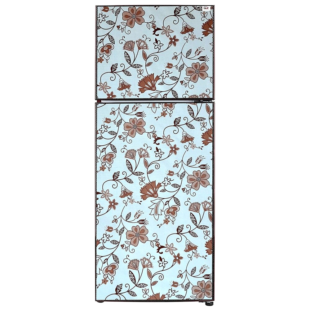 Aavya Unique Fashion Floral Design Double Door Refrigerator Cover, AREP439210, White & Brown