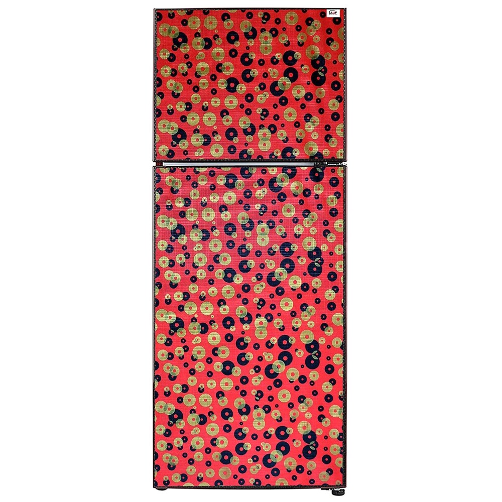 Aavya Unique Fashion Printed Design Double Door Refrigerator Cover, Red, Black & Golden