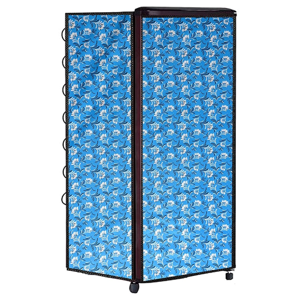Aavya Unique Fashion PVC Floral Design Refrigerator Cover, Blue & White & Black