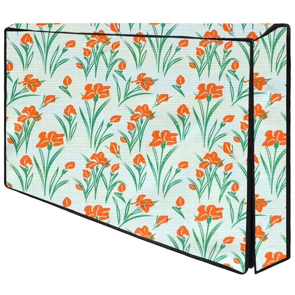 Aavya Unique Fashion Polycarbonate Floral Design TV Monitor Cover, Green & Orange