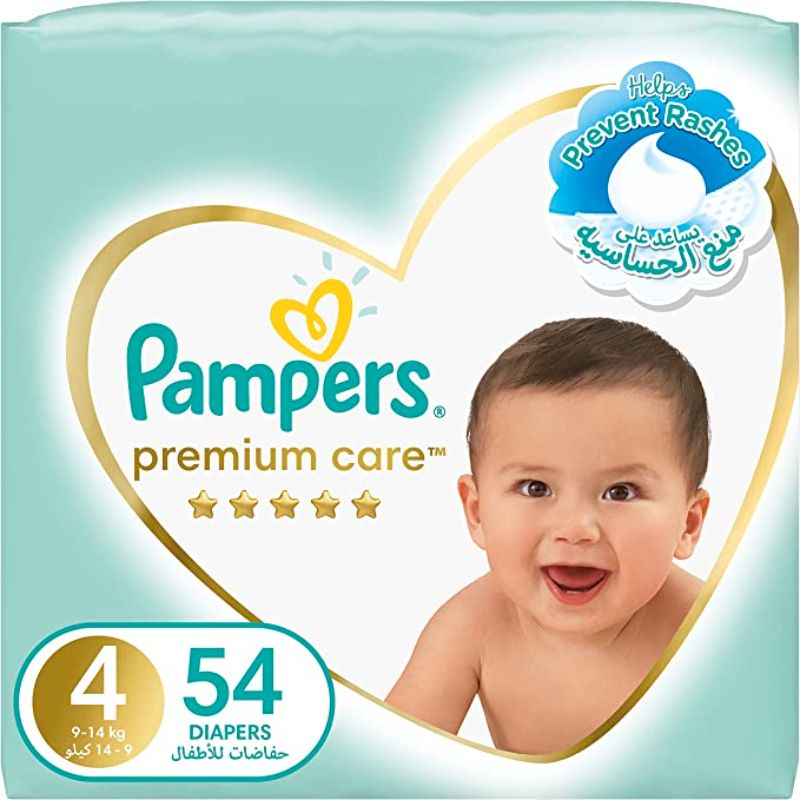 Pampers Premium Care Diapers, Size 4, 9-14 Kg, 54 Baby Diapers, Carton of 2 Pcs