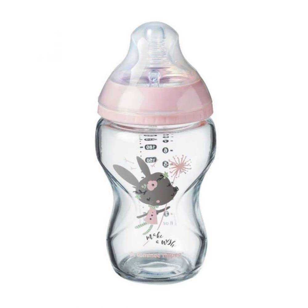 Tommee Tippee Closer to Nature Glass Bottle, 250ml, Pink