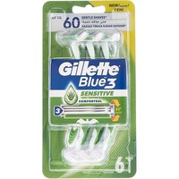 Picture of Gillette Blue 3 Sensitive Comfort Gel Men's Disposable Razors 6 Counts, Carton Of 12 Pcs