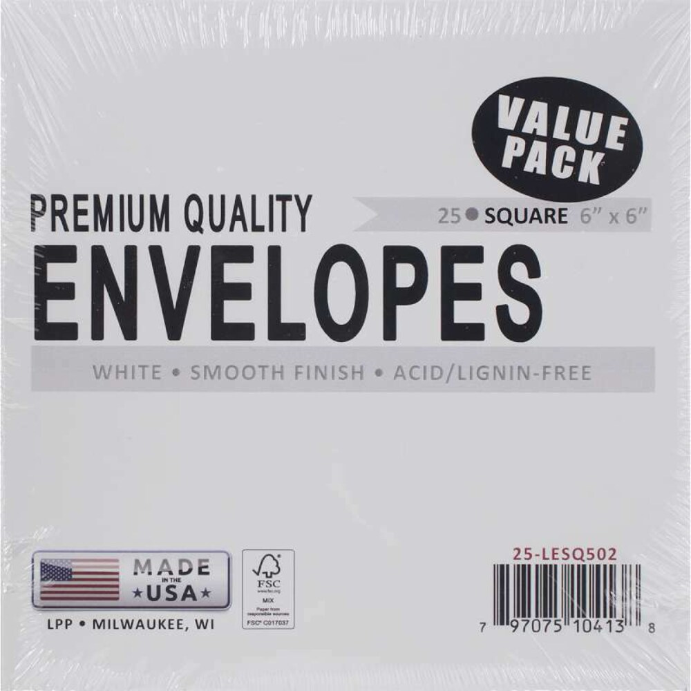 Leader Paper Products Envelopes, 6in X 6in, Pack Of 25, White