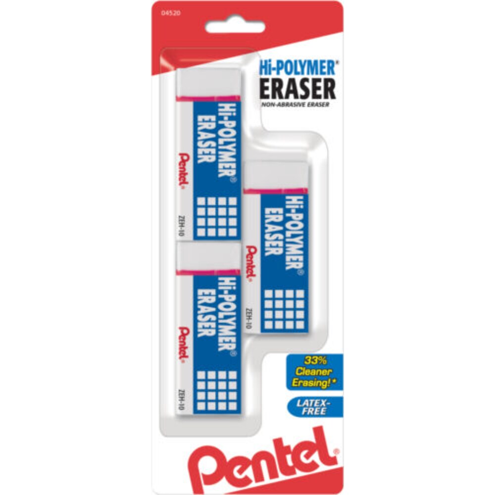 Pentel Hi, Rectangular Polmer Eraser, Pack of 3