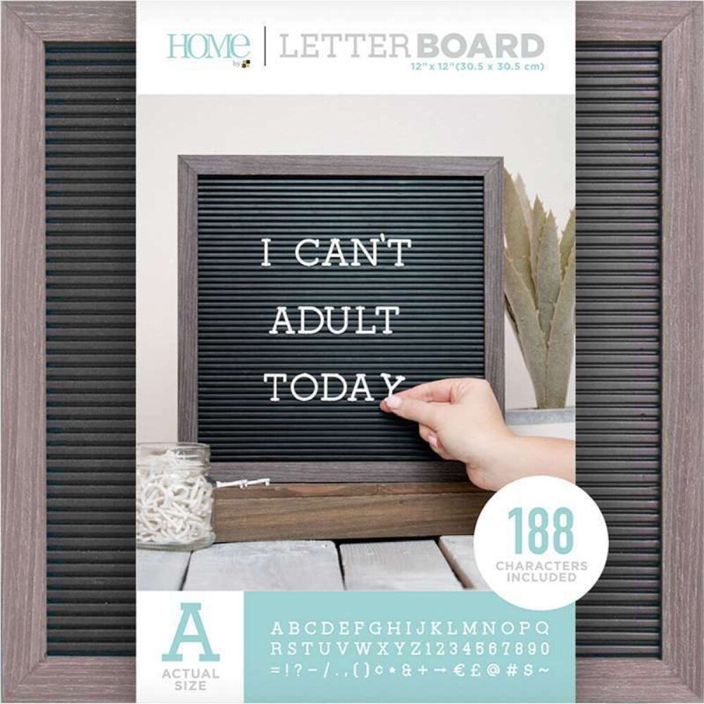 DCWV Framed Letterboard, Gray Stained with Black Insert, 12x12in