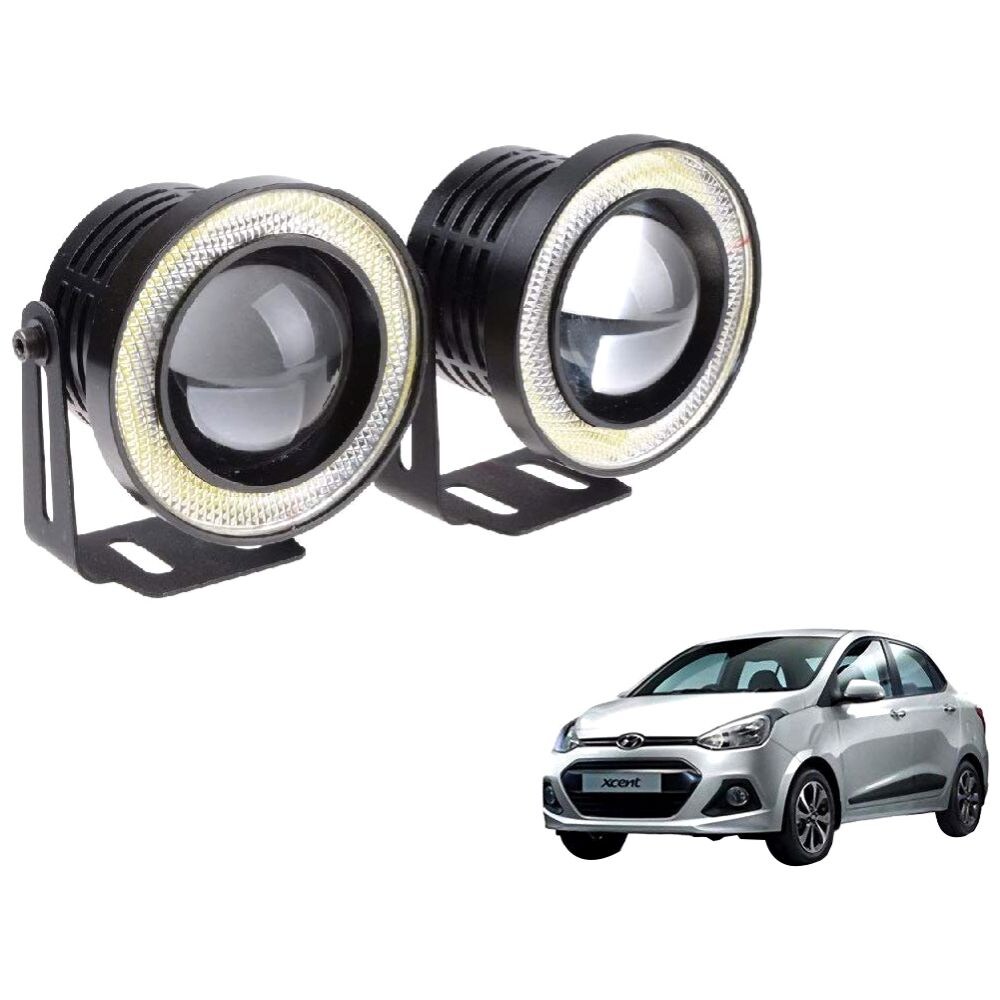 Kozdiko LED Projector Fog Light COB with Angel Eye Ring for Hyundai Xcent, White, 15 Watt, Set of 2