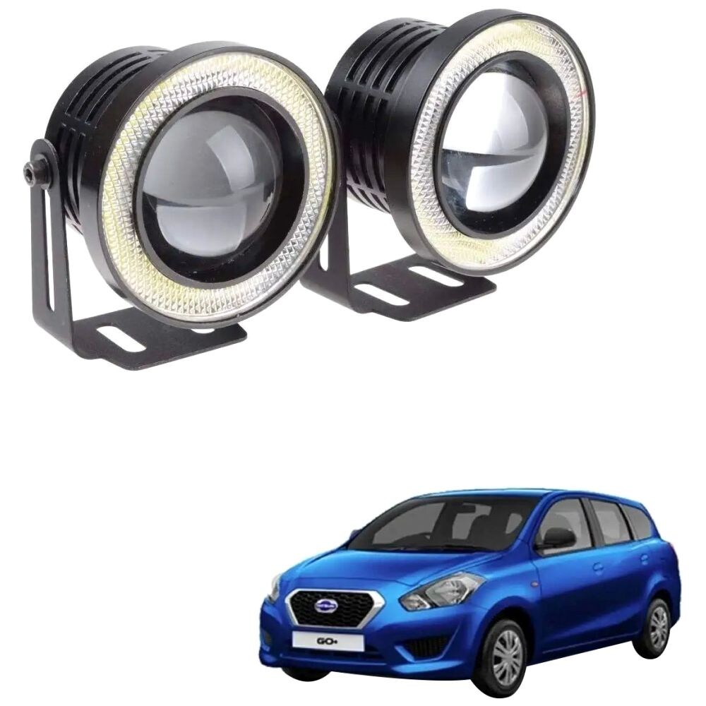 Kozdiko LED Fog Light COB with Angel Eye Ring for Datsun Go Plus, White, 15 Watt, Set of 2