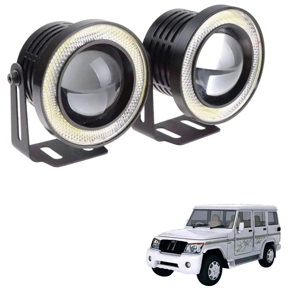 Kozdiko LED Fog Light COB with Angel Eye Ring for Mahindra Bolero XL, White, 15 Watt, Set of 2