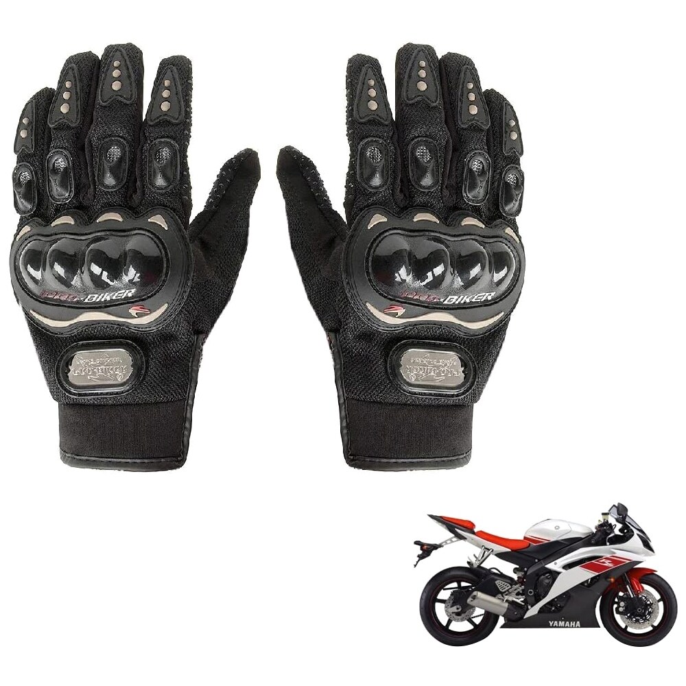 Kozdiko Motorcycle Gloves for Yamaha YZF R15, KZDO394162, Black, XL, Pack of 2