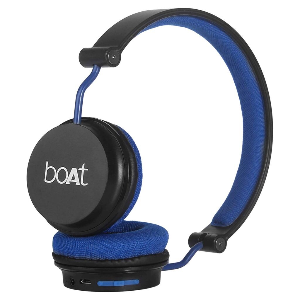 boAt Bluetooth On-Ear Headphones with Mic, Rockerz 400, Blue
