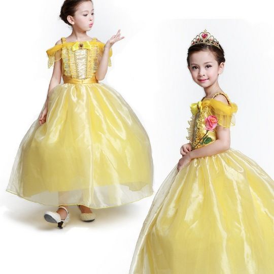 6-Piece Belle Princess Girls Costume Set With Accessories, 7 - 9 Years