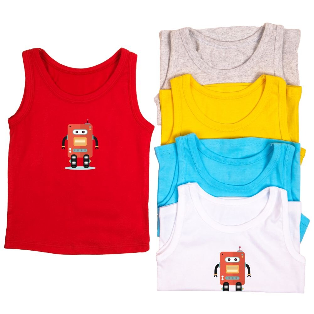 Cocoon Organics Robot Printed Sando Vest, Multicolour, Set of 5