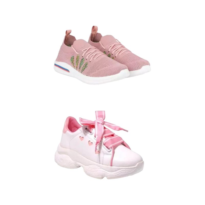 Women's Textured Casual Shoes, AF0932764, Pink & White, Set of 2