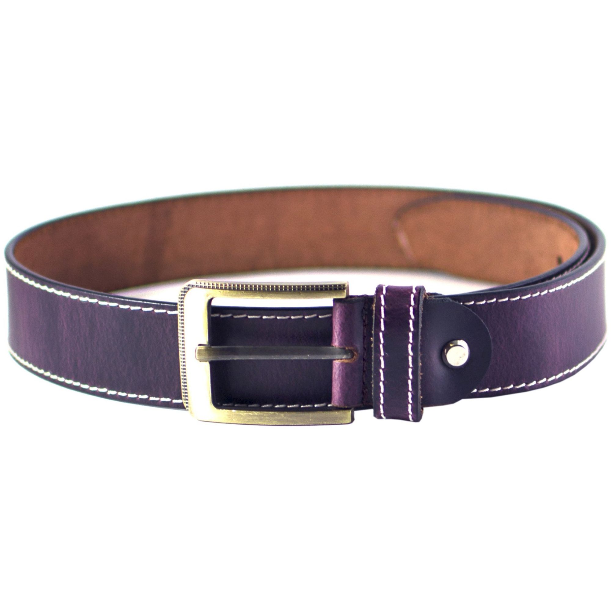 Debonair International Men's Genuine Leather Belt with 5 Punch Holes, DI934246, Purple