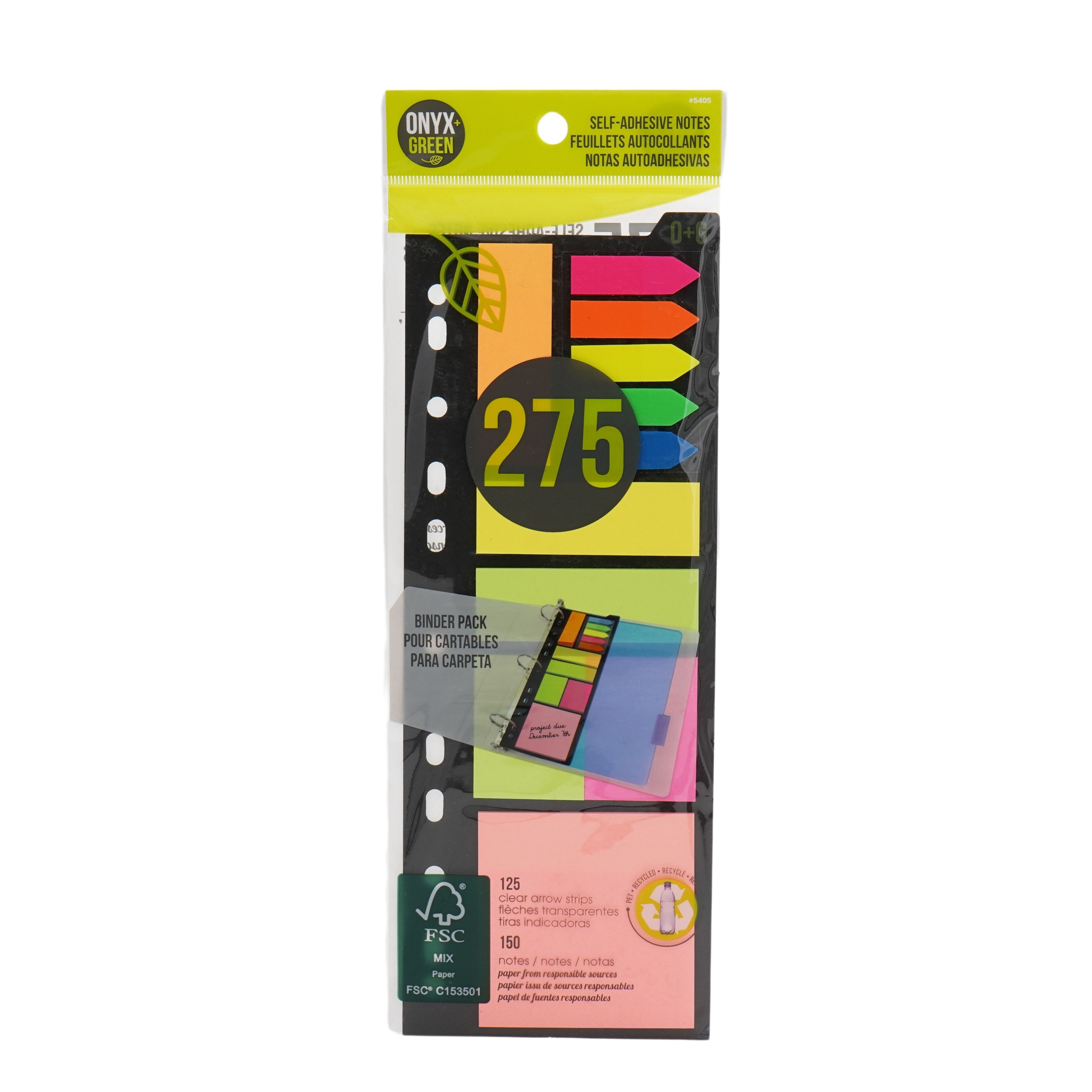 Onyx & Green Binder Sticky Note Set With Different Shapes & Sizes, Multicolor