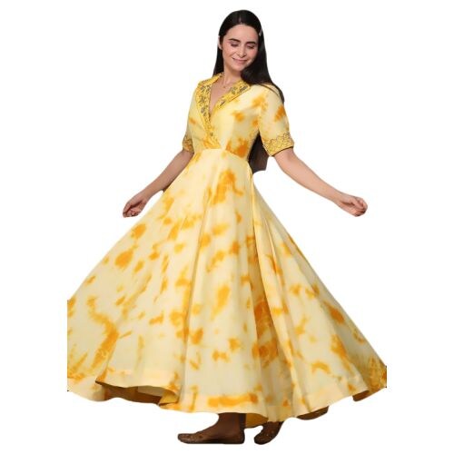 Kyeth Silk Long Dress, AS934738, Yellow