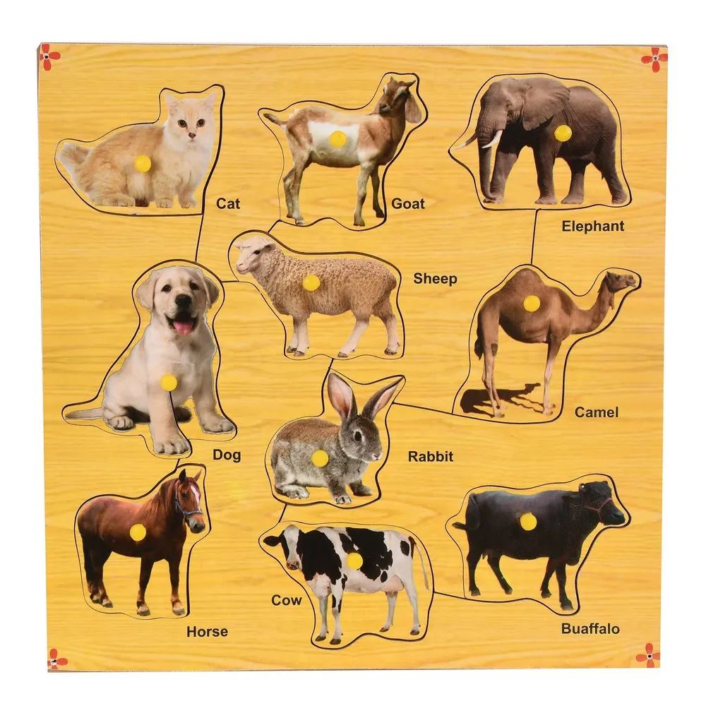 Ijarp Wooden Domestic Animals Puzzles With Knobs