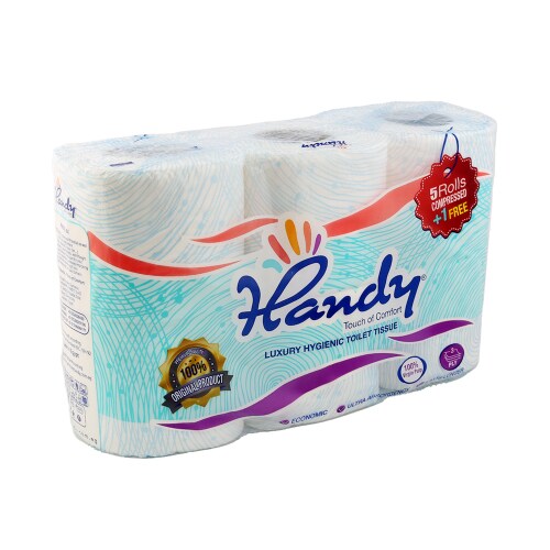 Handy 3 Ply Toilet Paper Roll, 184 Sheets, 6 Rolls - Pack of 6 Pcs