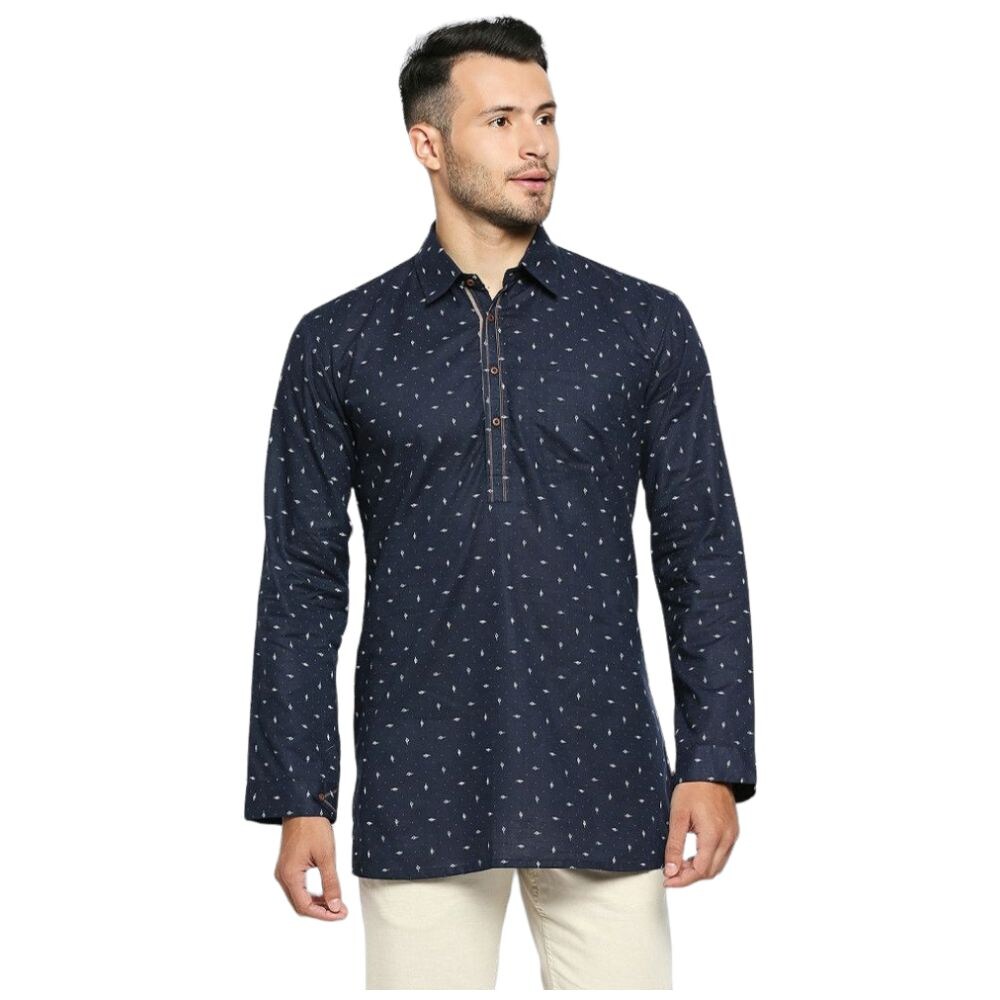 Pavan Fashion Collar Neck Regular Fit Cotton Short Kurta, ALLS935836, Navy Blue