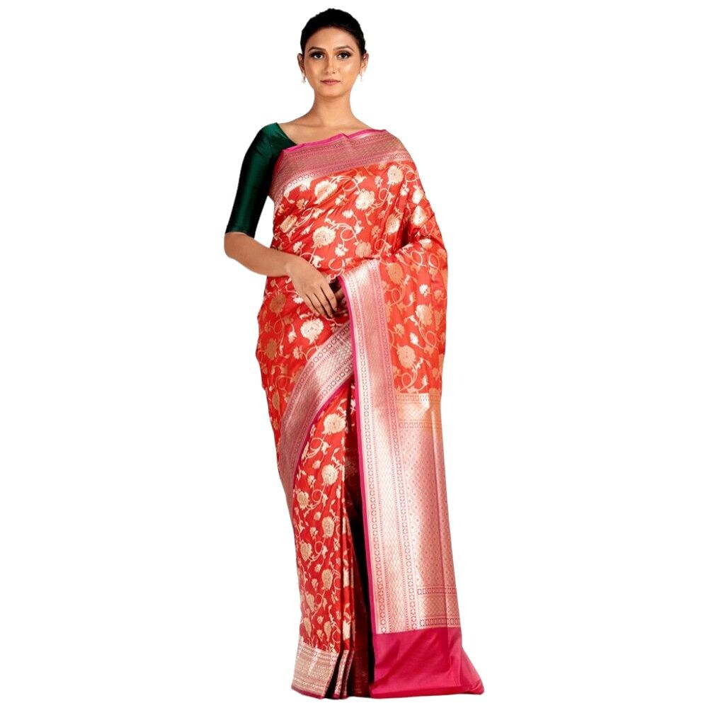 Indian Silk House Agencies Uppada Silk Saree With Blouse Piece, ISKA101074, Red & Silver