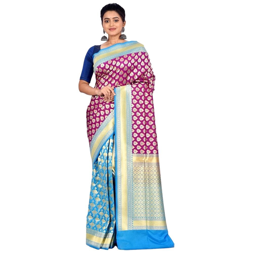 Indian Silk House Agencies Uppada Silk Saree With Blouse Piece, ISKA101080, Magenta & Blue