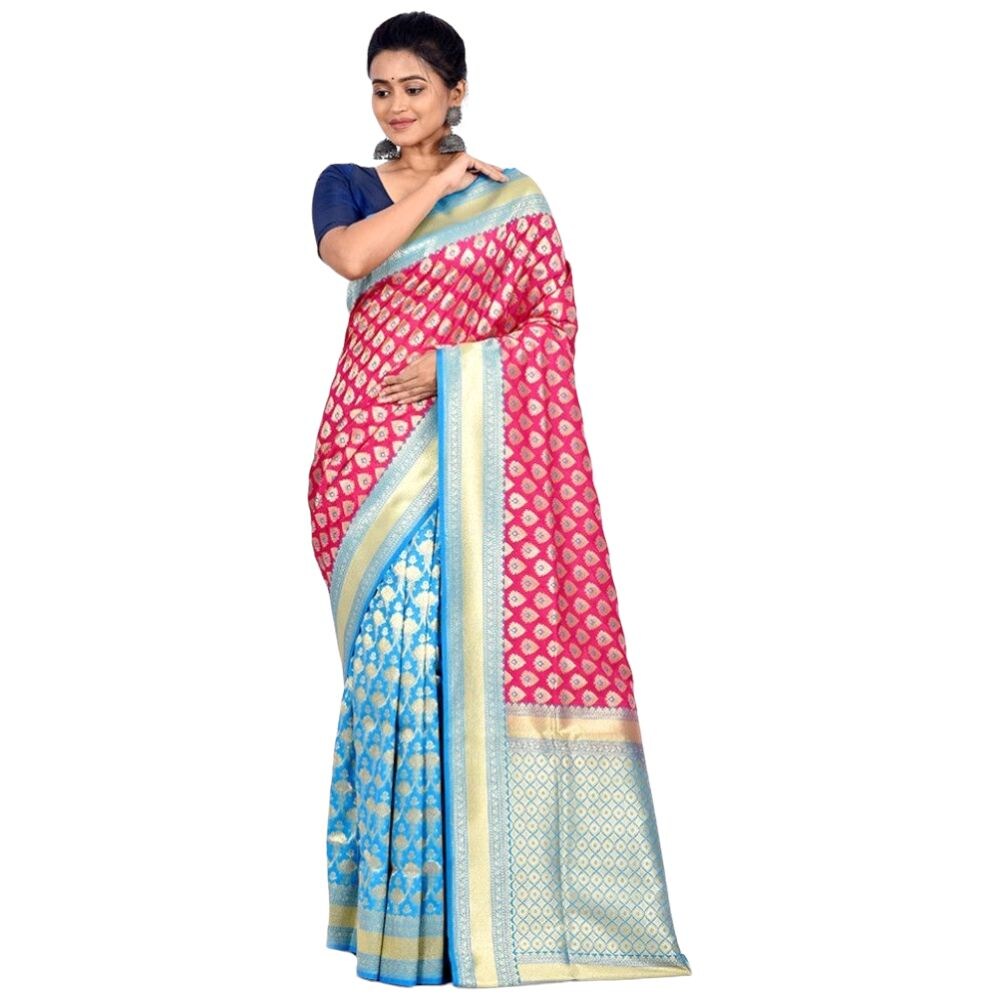 Indian Silk House Agencies Uppada Silk Saree With Blouse Piece, ISKA101090, Pink & Blue
