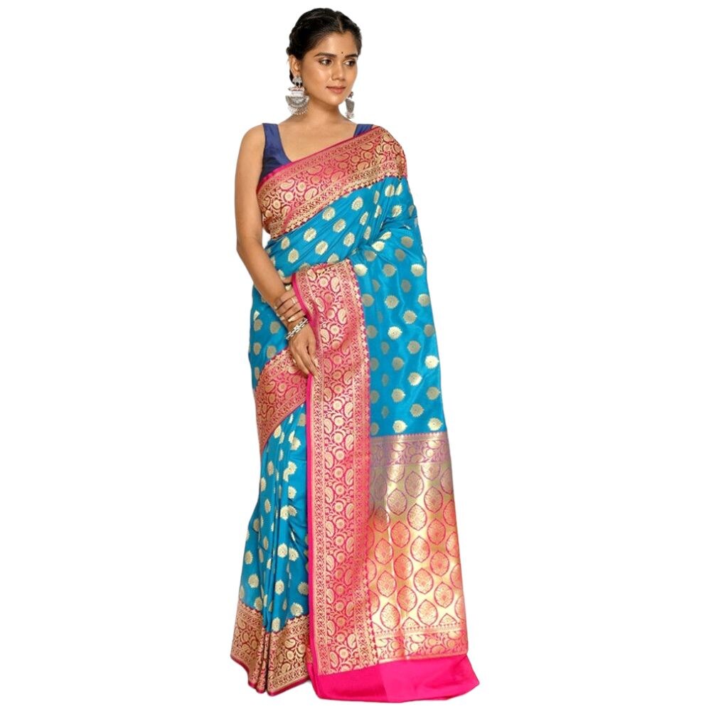Indian Silk House Agencies Uppada Silk Saree With Blouse Piece, ISKA101095, Blue & Pink