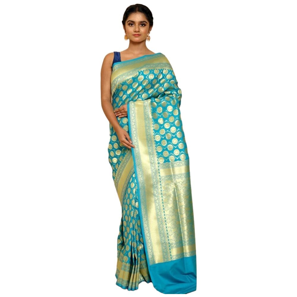 Indian Silk House Agencies Uppada Silk Saree With Blouse Piece, ISKA101098, Turquoise & Golden