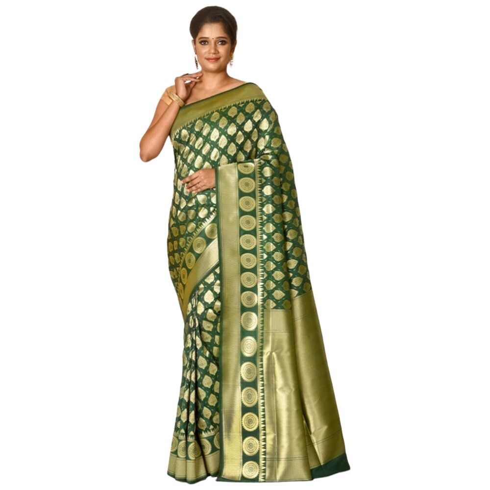 Indian Silk House Agencies Uppada Silk Saree With Blouse Piece, ISKA101101, Deep Green & Golden