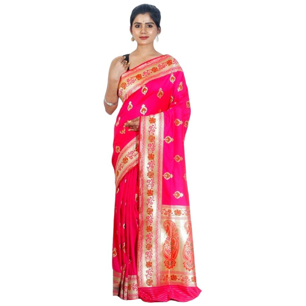 Indian Silk House Agencies Uppada Silk Saree With Blouse Piece, ISKA101107, Pink & Golden