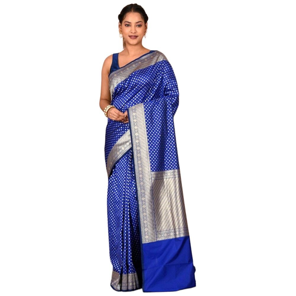 Indian Silk House Agencies Uppada Silk Saree With Blouse Piece, ISKA101131, Deep Blue & Golden