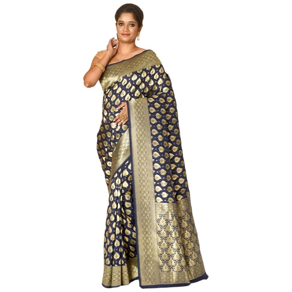 Indian Silk House Agencies Uppada Silk Saree With Blouse Piece, ISKA101103, Deep Blue & Golden