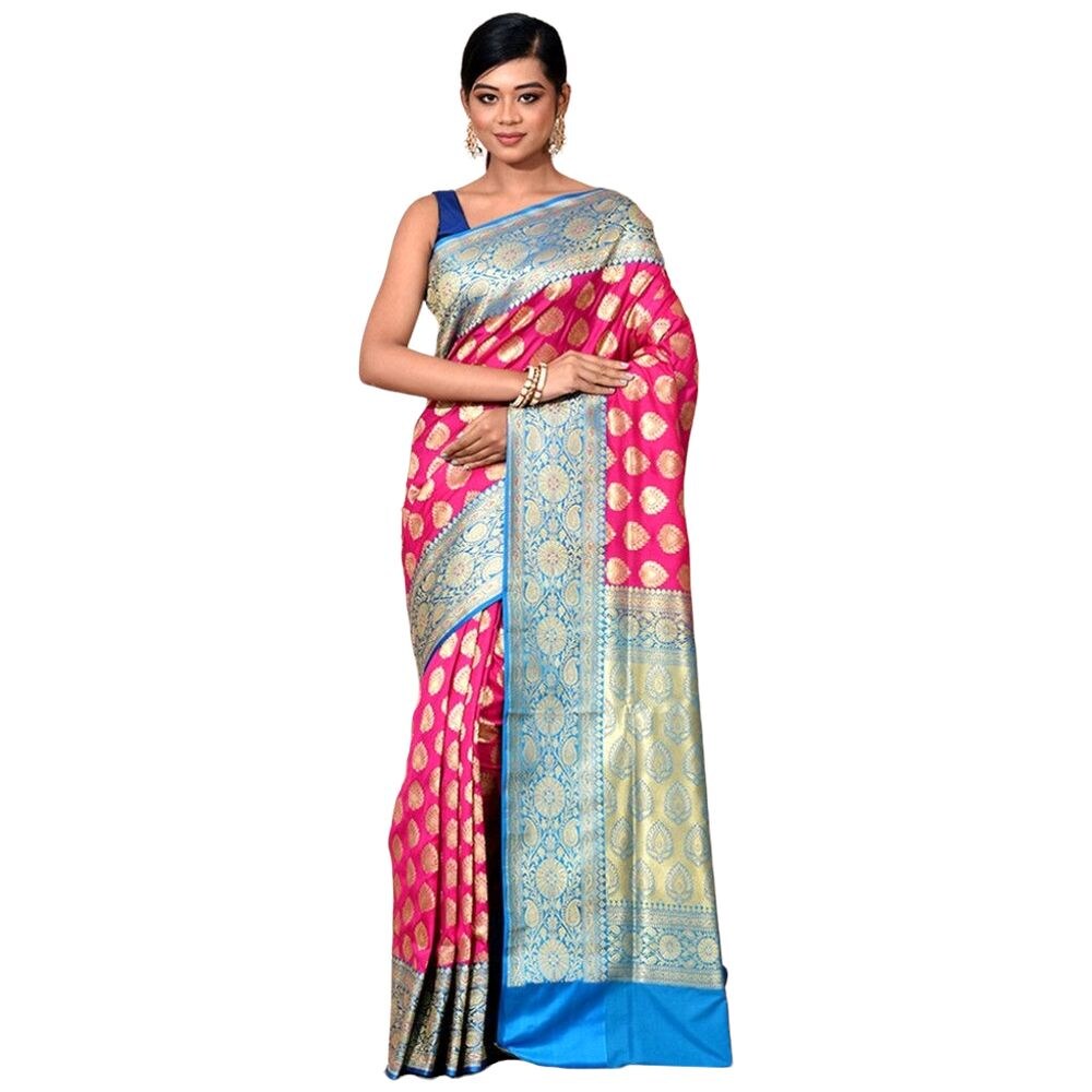 Indian Silk House Agencies Uppada Silk Saree With Blouse Piece, ISKA101129, Pink & Blue