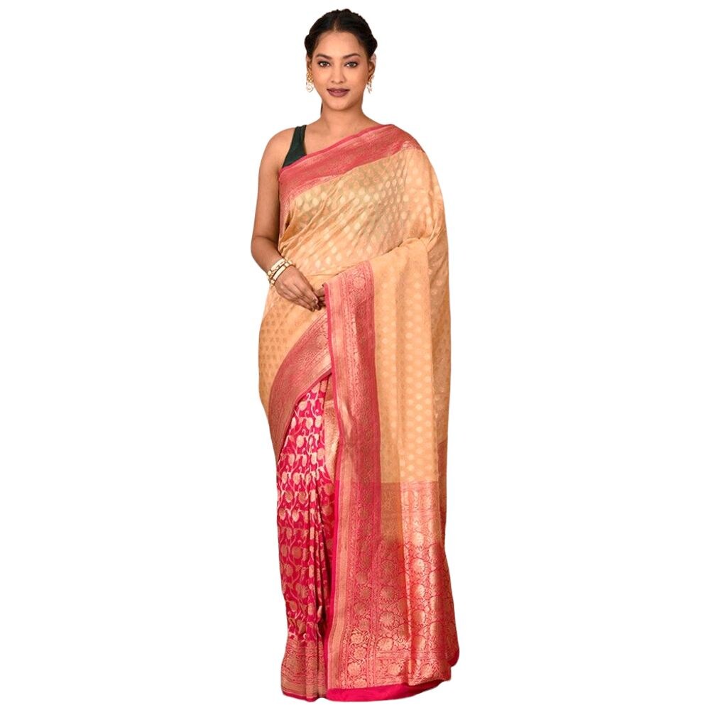 Indian Silk House Agencies Uppada Silk Saree With Blouse Piece, ISKA101133, Pink & Beige