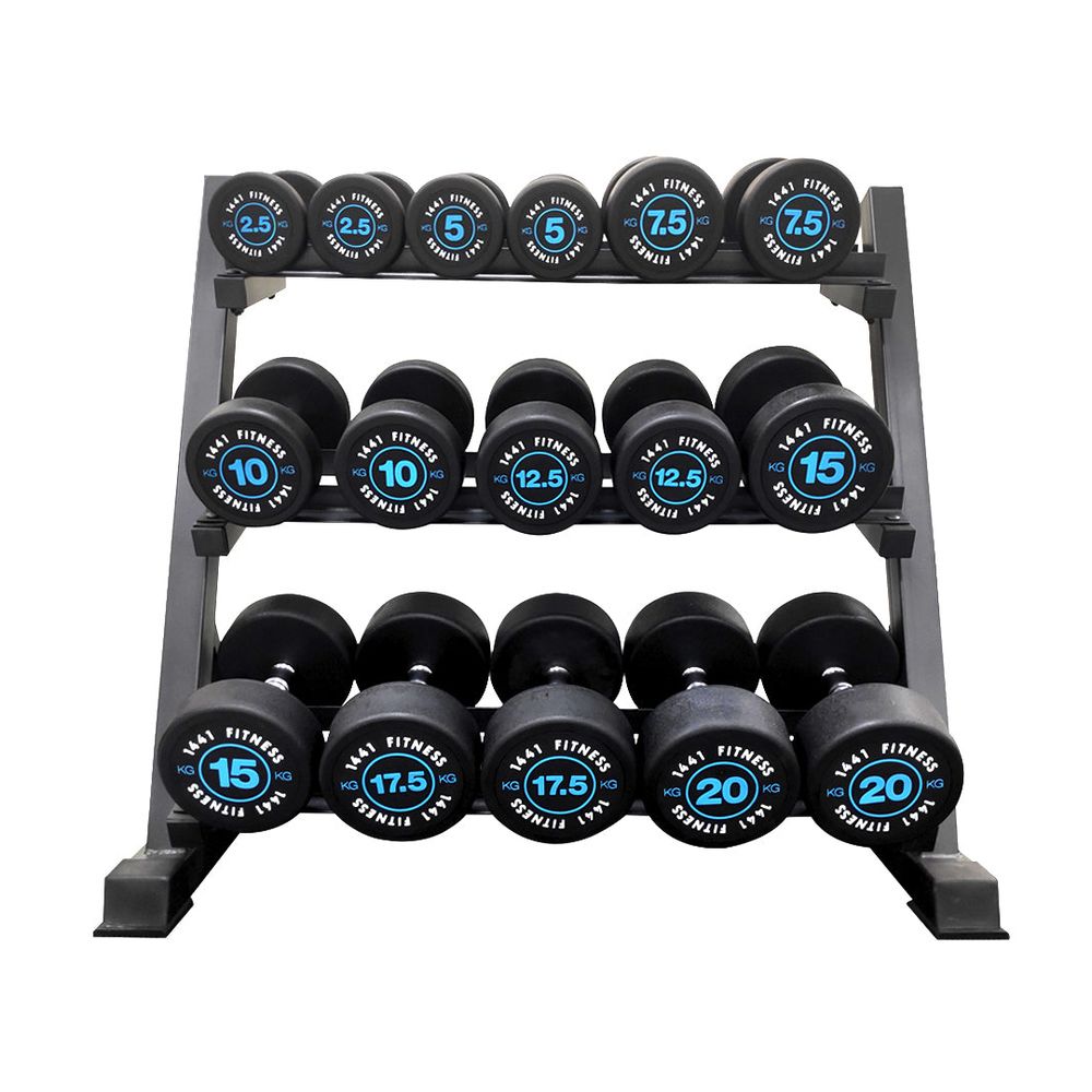 1441 Fitness Round Dumbbell Set with 3 Tier Rack, 2.5 to 20kg,  Set of 8Pairs