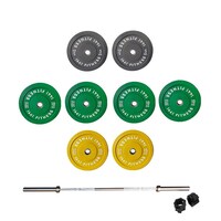 Picture of 1441 Fitness Olympic Barbell and Color Bumper Plate Set, 7ft, 100kg